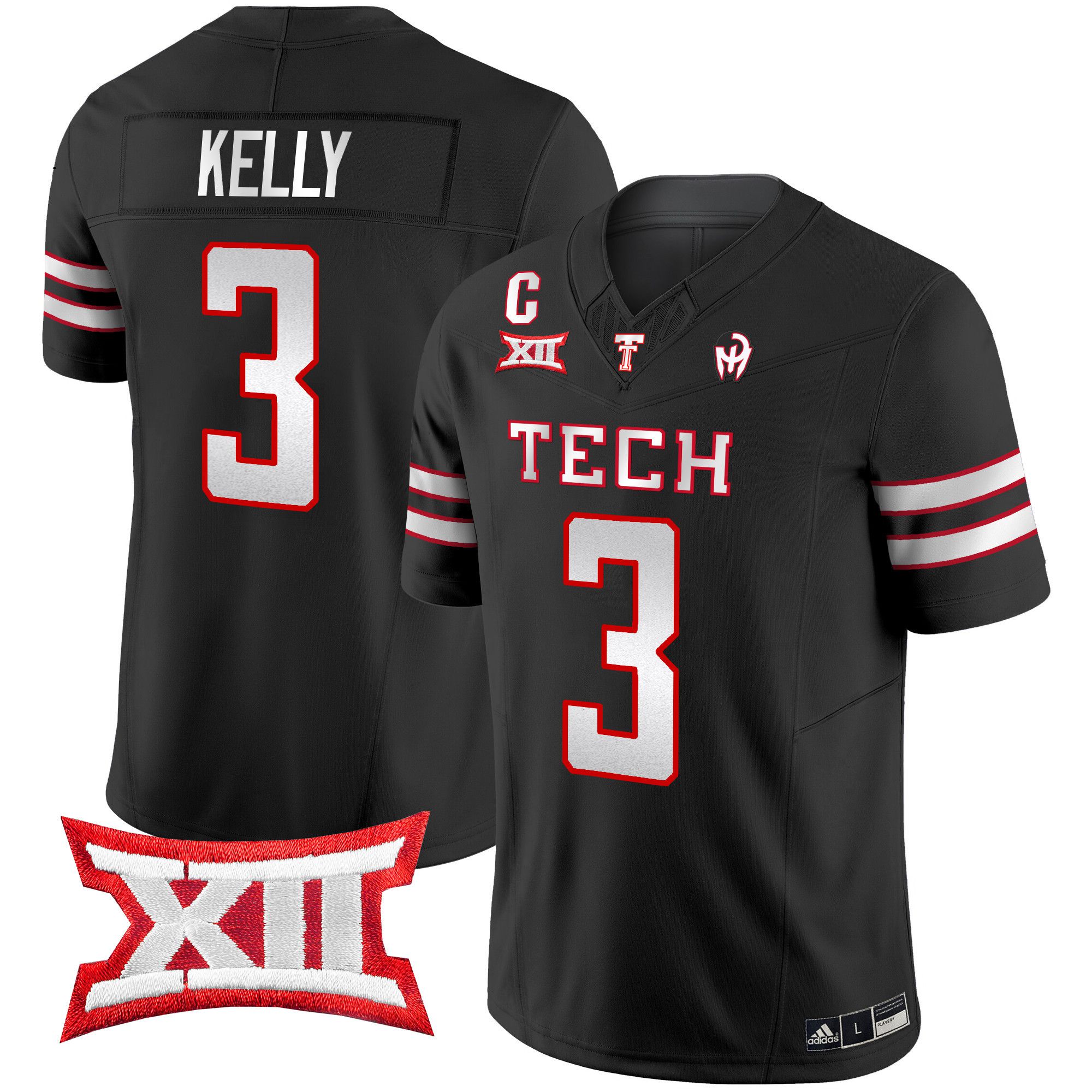 Men Texas Tech Red Raiders 3 Kelly Black 2024 Patrick Mahomes Symbol Vapor Limited NCAA Jersey style 1